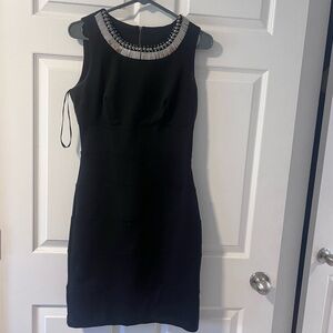 Bisou Bisou Black Mini Dress with Embellished Neckline